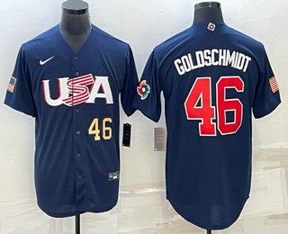 Men%27s USA Baseball #46 Paul Goldschmidt Number 2023 Navy World Baseball Classic Stitched Jersey